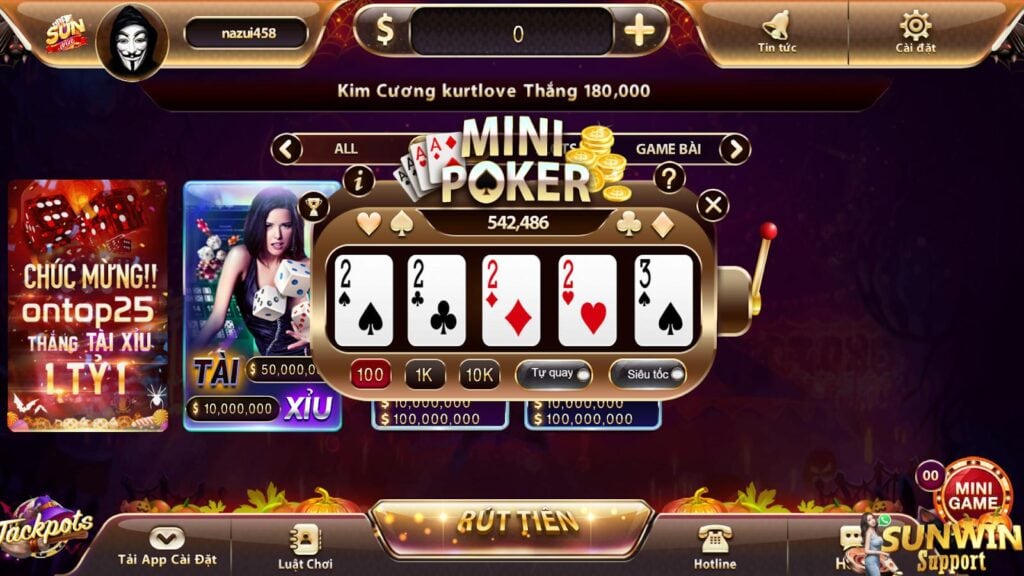 Minigames Sunwin Mini Poker giúp cược thủ giải tỏa căng thẳng rất tuyệt